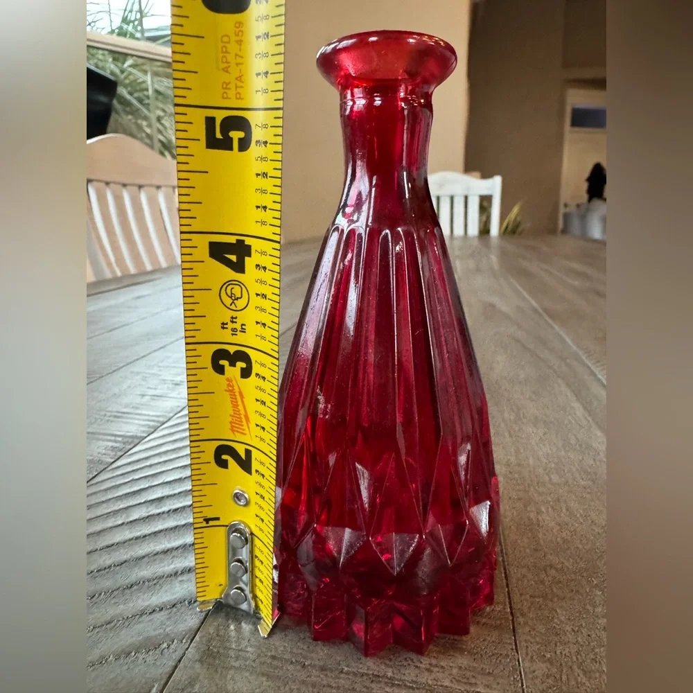 Vintage Red Glass Mini Vase - Rustic Tabletop Decor